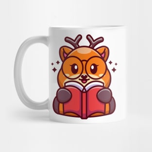 Cute deer reading book cartoon Mug